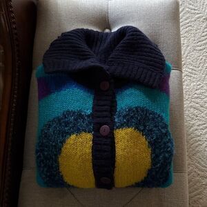 Van Gough Wool Mohair blend  Colorful Women's Sweater with Button-Up Design